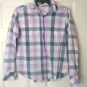 RIDERS BY LEE Size S Plaid Button Up Top Purple